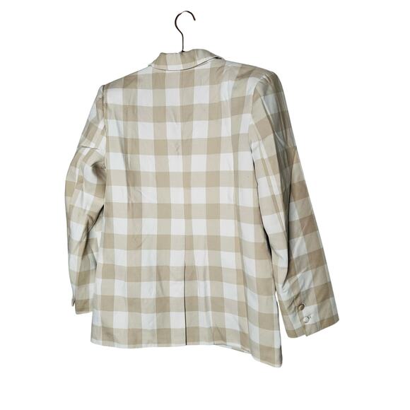 ENGLISH FACTORY Tan Gingham Print Oversized  Front Button Blazer Size Small - Picture 5 of 12